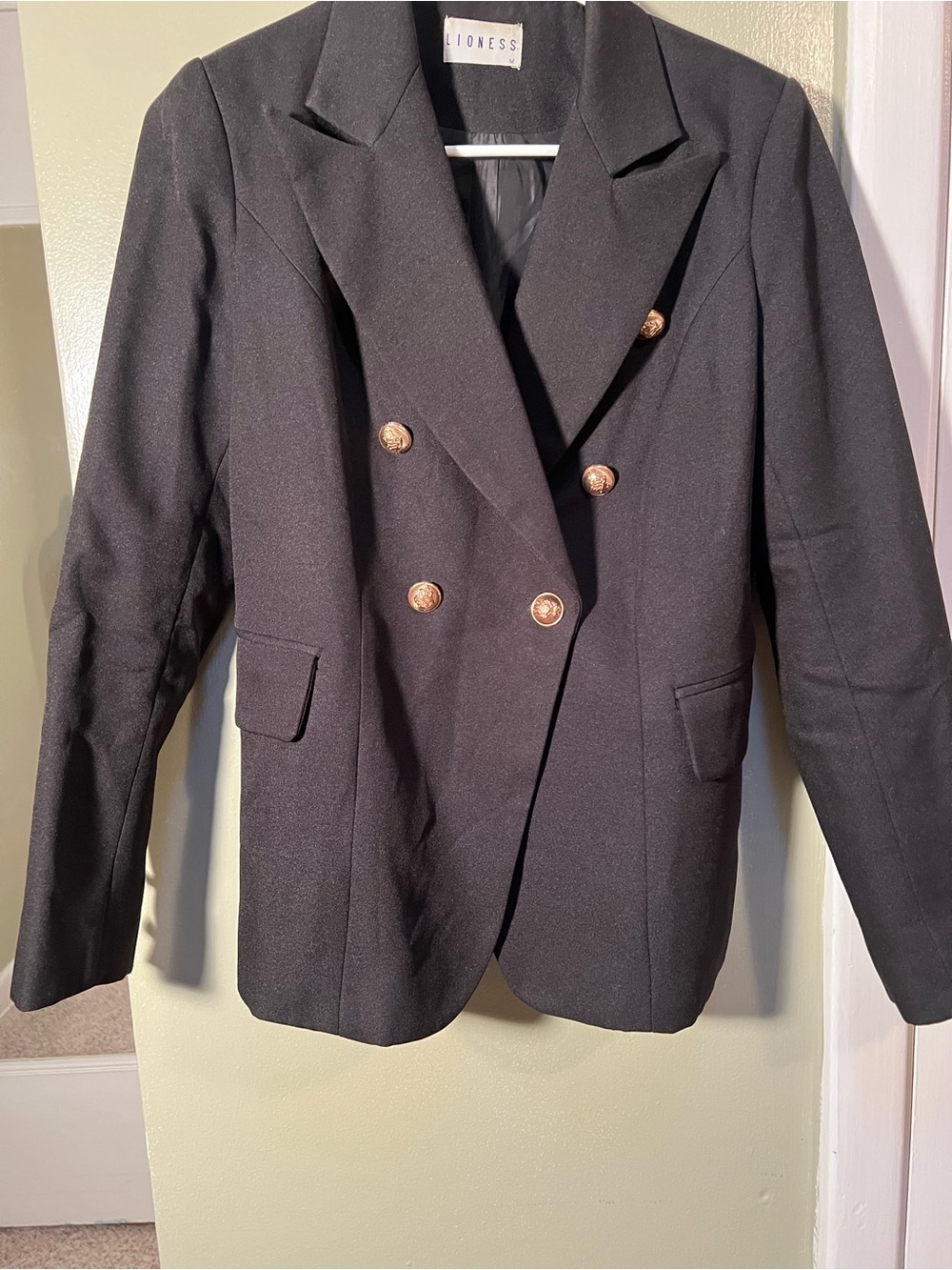 Lioness Women's Sz Medium Double Breasted Blazer with Gold Button Hardware Black - Picture 7 of 14